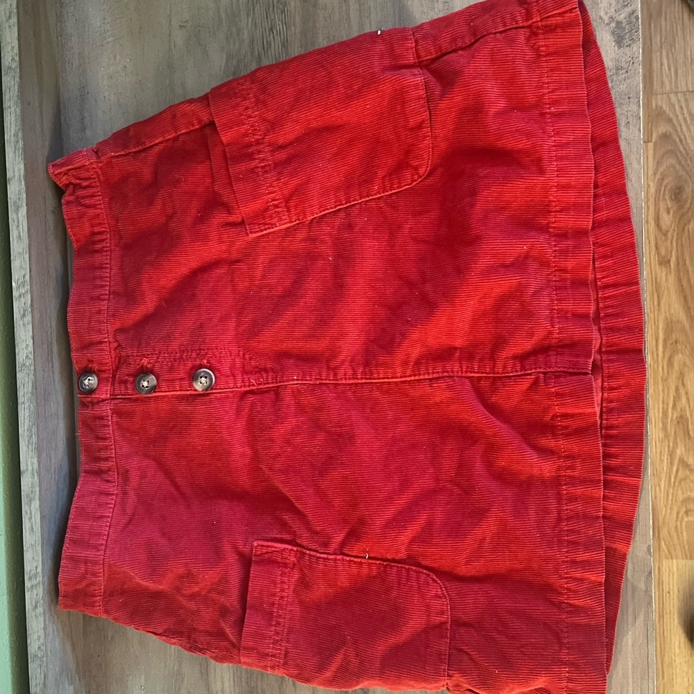 Red Corduroy Skirt with Button Detail